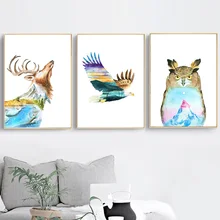 Deer Owl Eagle Abstract Mountain Wall Art Canvas Painting Nordic Poster And Prints Wall Pictures For Living Room Home Decor