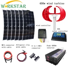 6pcs 100W Flexible Solar Modules+400W Vertical Wind Generator with 4000W Inverter and Controllers 1000W Wind Solar Power System