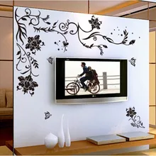 Черный цветок Виноградная бабочка виниловые наклейки на стену домашний декор комнаты гостиной диван обои дизайн стены Искусство наклейки для украшения дома