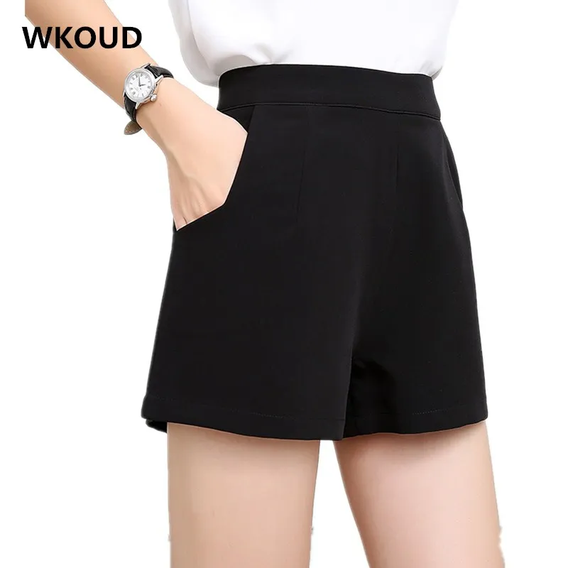 

WKOUD Plus Size Black Summer Shorts 2019 Women Chiffon Harem Shorts Fashion High Waist Zip Up Short Pants Casual Bottoms DK6010