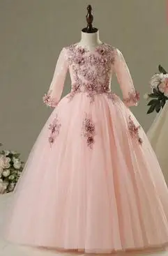 

2018 High Quality Handmade Half Sleeve Girls Flower Girl Wedding Dress Appliques Party Tulle dress flower wedding Girl dress
