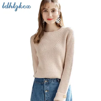 

Sweater Women Apricot Loose Long Sleeve Knitted Sweaters 2018 Autumn Winter New Korean Casual Pullover Bottoming Clothing CX591