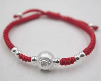 

Sterling Silver S925 Bracelet Luck Pig Red Rope Knitted Weaving Color for Women Men Fashion 6.3inchL Luck Pig Year 2019
