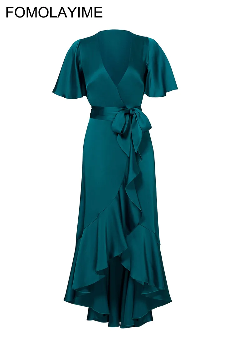 

FOMOLAYIME New Vestidos 2019 Women Summer V neck Long Asymmetrical Party Dress