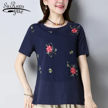 

new summer cotton women blouse shirt fashion 2018 plus size women tops blusas floral embroidery women's clothing shirts D868 30