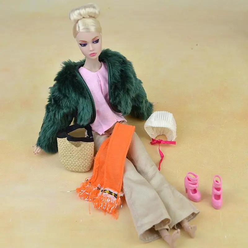 Doll Accessories Set Winter Super Long Fur Coat Fashion Clothes For 11.5in Doll