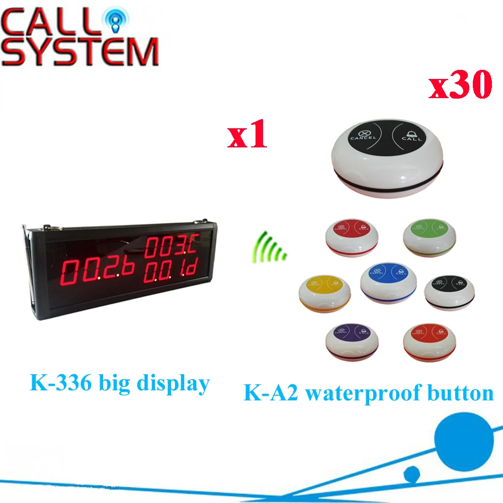 

Wireless Calling System Factory Price With Strong Signal And Display Screen Waterproof 2keys Caller( 1 display+30 call button )