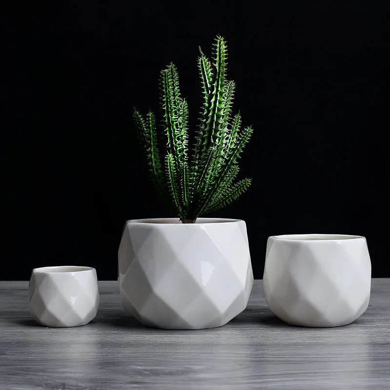 Creative Ceramic Diamond Geometric Flowerpot Simple Succulent Plant Container Green Planters Small Bonsai Pots Home Decoration2