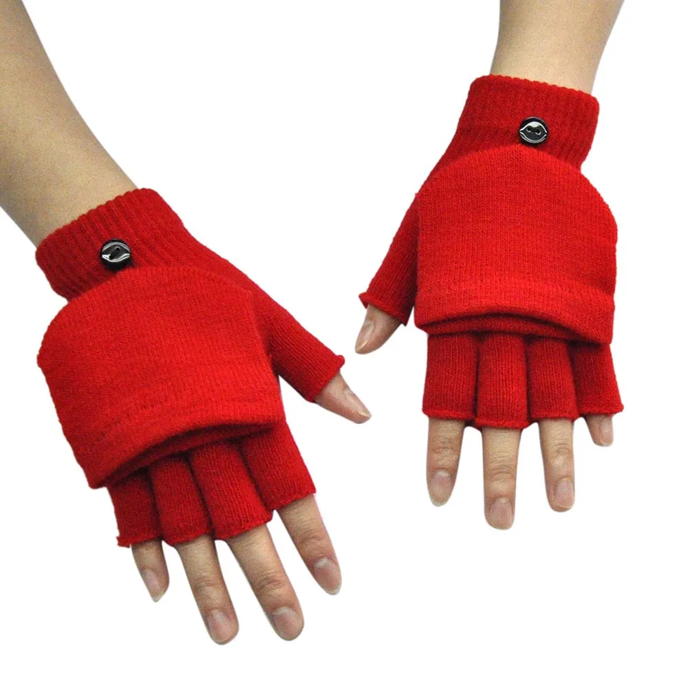 Зимние теплые перчатки без пальцев для взрослых женщин и мужчин с откидной крышкой, дизайн, однотонные Зимние перчатки для женщин, толстые теплые - Цвет: E