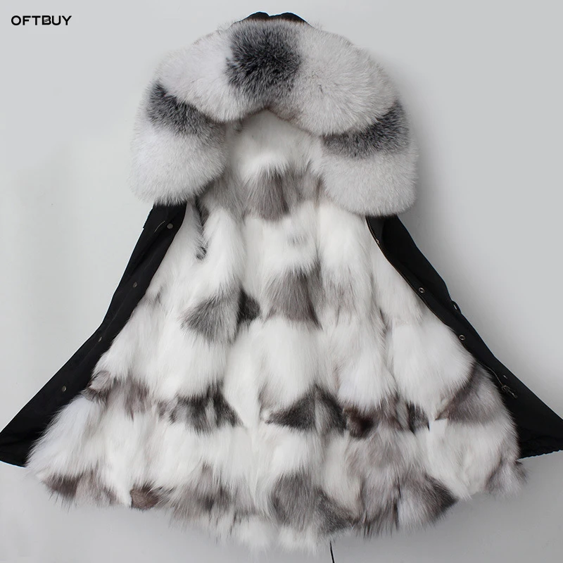 

OFTBUY 2019 long khaki parka winter jacket women real natural fur coat sliver fox fur hooded liner Gradient outwear high quality
