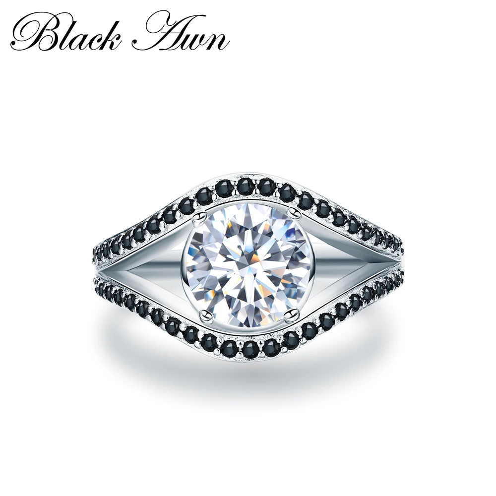 

[BLACK AWN] 925 Sterling Silver Jewelry Trendy Wedding Rings for Women Engagement Ring Femme Bijoux Bague Size 6 7 8 C086