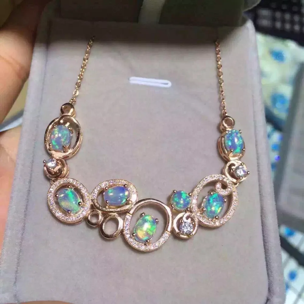 

Natural opal Necklace natural gemstone Pendant Necklace S925 silver Fashion Elegant interlace round girls women party Jewelry