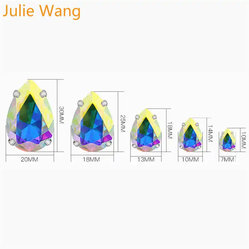 Julie Wang, 50 шт., стеклянные стразы в форме капли, кабошон, кабошон, каплевидный кристалл, основа из нержавеющей стали, аксессуары для изготовления ювелирных изделий