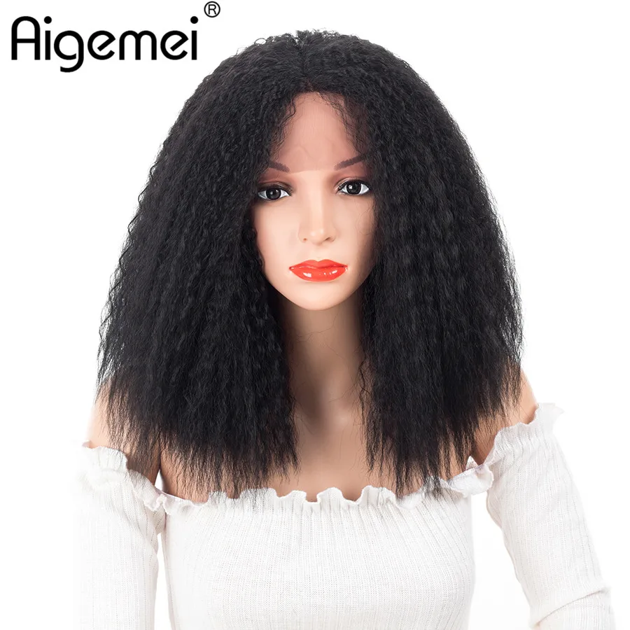 Aigemei 14 inch Synthetic Wigs Lace Front Wig Kinky Straight High