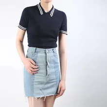 Летние модные милые тонкие полоски контрастного цвета в западном стиле с короткими рукавами, женская футболка SML XL XXL, женская повседневная трикотажная футболка