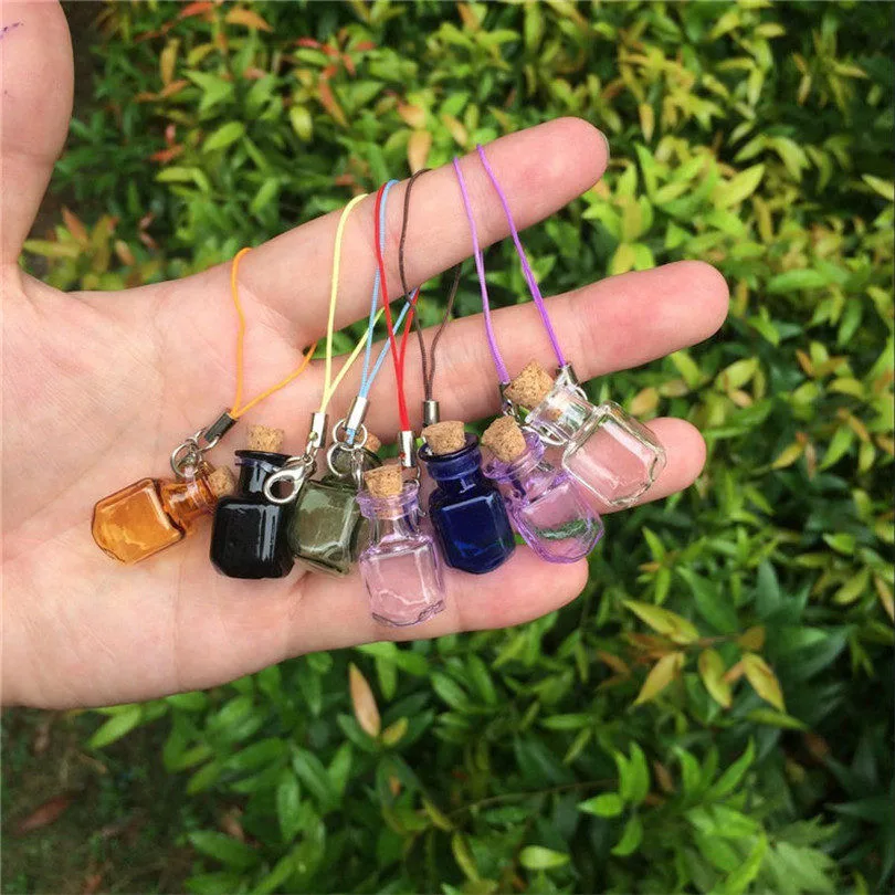 Bottles Rectangle Pendants Small Bottles with Key Chains Lobster Clasp Jars Glass Pendants For Bracelets (3)