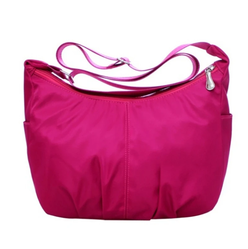 rose Red Nylon Waterproof Shoulder Bag Solid Casual Messenger Mummy Bag Women Bag Shoulder Bags Hobos Crossbody Bags - Color: rose Red