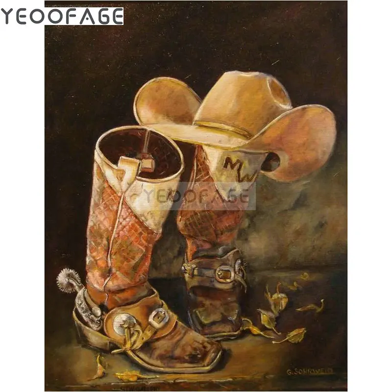 

Diy 5d diamond painting Cowboy hat full square drill cross stitch diamond embroidery handmade diamond Cowboy shoes needlework