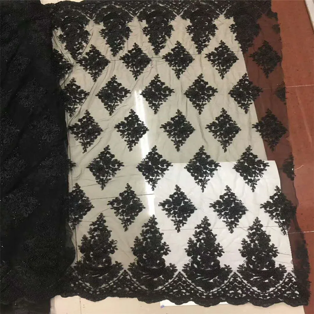 

Special African mesh lace fabric with beads Nigerian beaded lace fabric for dress 2018 Latest beaded tulle lace fabric HX481-2