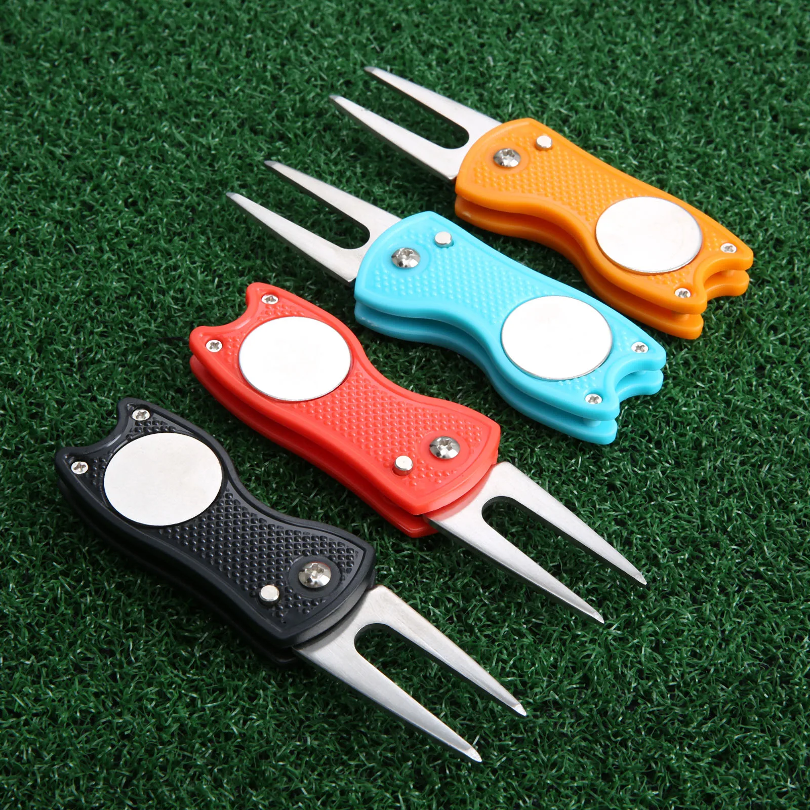 Stainless Steel Golf Putting Green Divot Fork Repair Switchblade Tool With Balls Mark Pitchfork Fit Groove Cleaner & Club Rest
