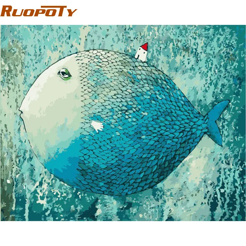 RUOPOTY рамка мультфильм Спящая рыба Сделай Сам картина по Numebrs ручная роспись маслом настенная художественная картина подарок для детей произведение искусства