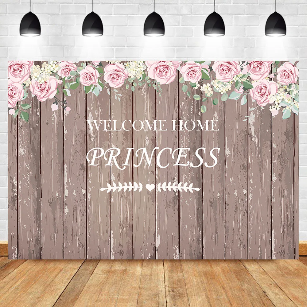 

NeoBack Flower Wooden Baby Shower Backdrop Welcome Home Princess Baby Shower Party Background Photography
