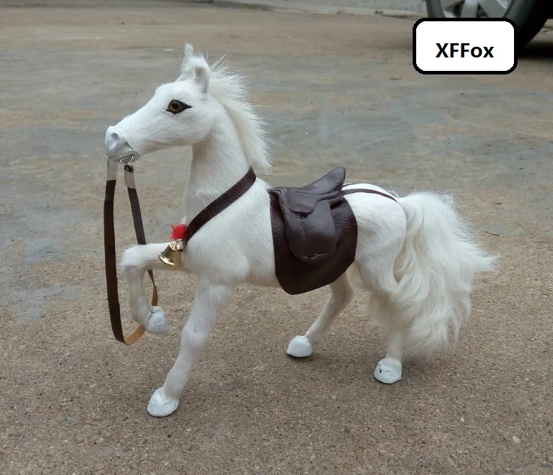 

cute real life white horse model plastic&furs simulation rise up leg horse doll with saddles gift about 24x23cm xf1861
