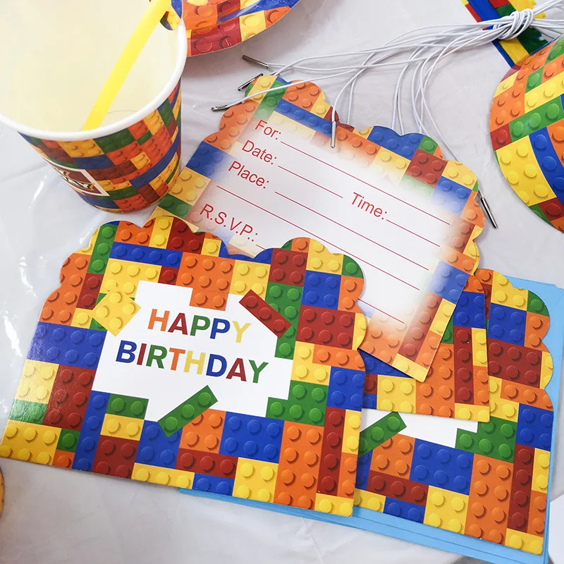 

Building Bricks Toy Theme Party Disposable Tableware Plates Cups Children's Birthday Baby Shower Party Decorations Supplies