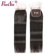 RUIYU Hair 5×5 Lace Closure Human Hair Weave Closures Bleached Knots With Baby Hair Peruvian Straight Hair Natural Color Remy