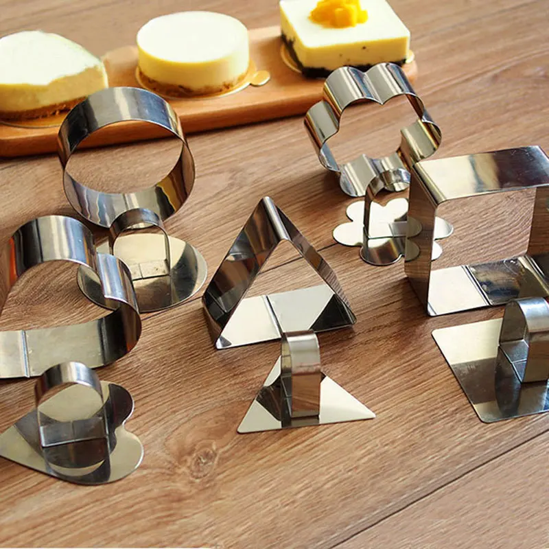 

Stainless Steel Square Mousse Cake Ring Mold Round Metal Baking ring Mould 3D Cheese Heart Forms For Cake Cookies Baking Dish