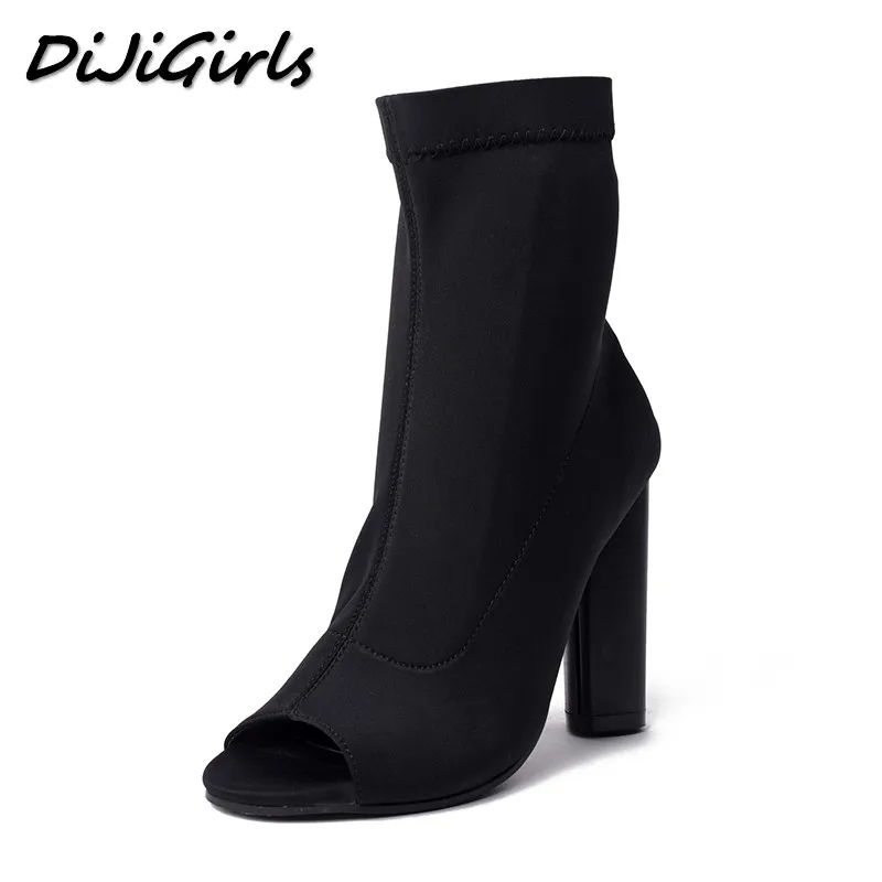 DiJiGirls/женские ботинки на высоком каблуке женские модные черные ботильоны с