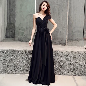 

Black Floor Length Sexy Female Evening Party Dress Noble Slim A-Line Vestidos Novelty Royal Lady Formal Banquet Gowns XS-XXL