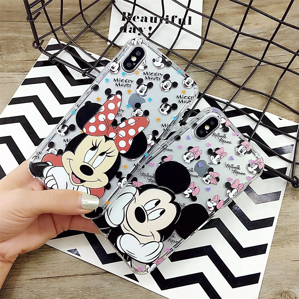 

DTFQ Soft TPU Clear Phone Case Cute Lovely Cartoon Micky Minnie Mouse Back Cover for iPhone X 8 Plus 7 6 6s Xs Max XR 11 Pro Max