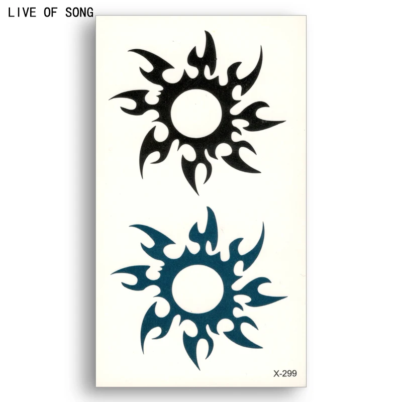 

Fake temporary tattoo Water Transfer Black Blue Sun tribe emblem Sticker Men Women Beauty Makeup Body Art Live of Song X299