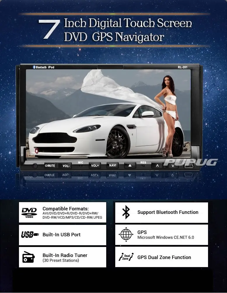 Sale Pupug 7-Inch Touch Screen Built-in Bluetooth Mic Car Stereo DVD Player with GPS IPOD, Remote Control and Accessories 1 Sale Pupug 7-Inch Touch Screen Built-in Bluetooth Mic Car Stereo DVD Player with GPS IPOD, Remote Control and Accessories 1