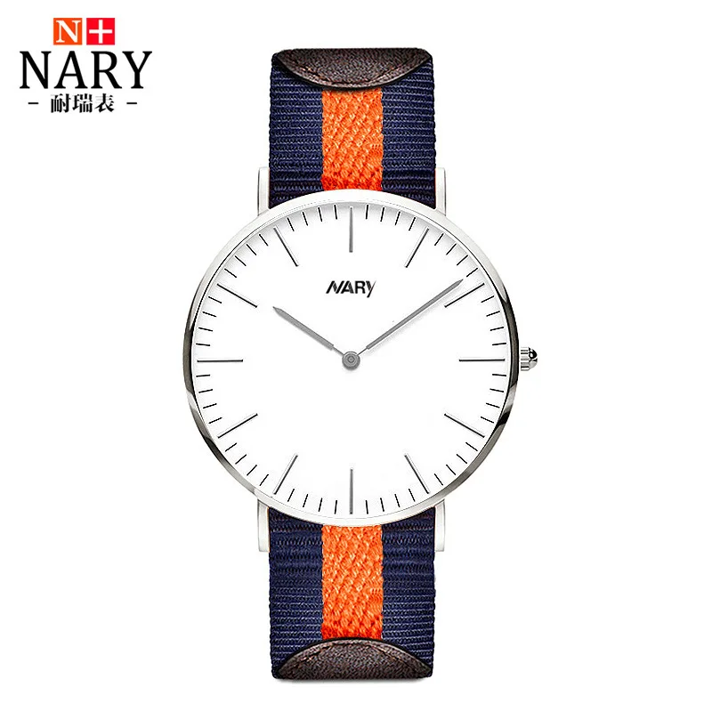 Best Quality Nary Brand WATCH 41mm For Men Women Ultrathin Silver Dial Nylon Leather Montre Femme