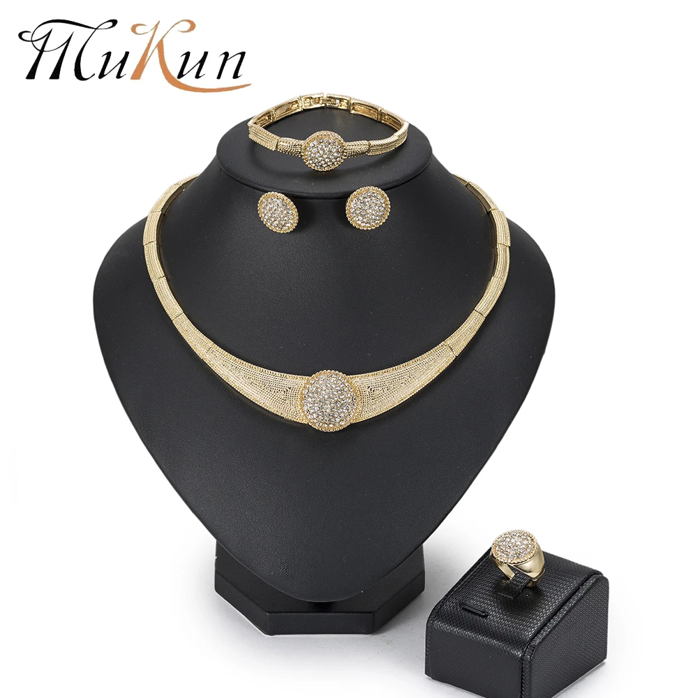 

MuKun African Beads Jewelry Set Dubai Wedding Jewelry Sets Fashion Rhinestone Costume Jewelry Round Women Necklace Set 2018 New