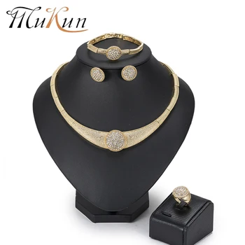 

MuKun African Beads Jewelry Set Dubai Wedding Jewelry Sets Fashion Rhinestone Costume Jewelry Round Women Necklace Set 2018 New