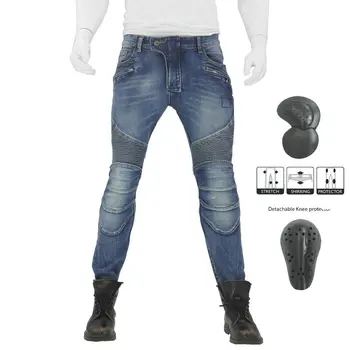 

2019 New Motorcycle Riding Pants Denim Jeans With Knee Hip Armor Pads for Men Women Biker Protective Pants Pantalones Blue