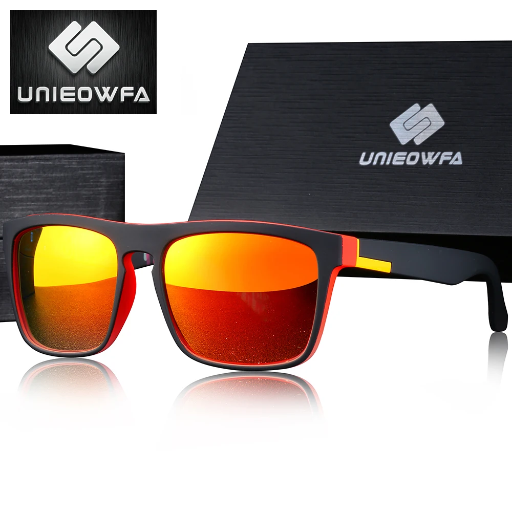 UNIEOWFA Male Square Orange Sunglasses Men Polarized UV400 Goggle