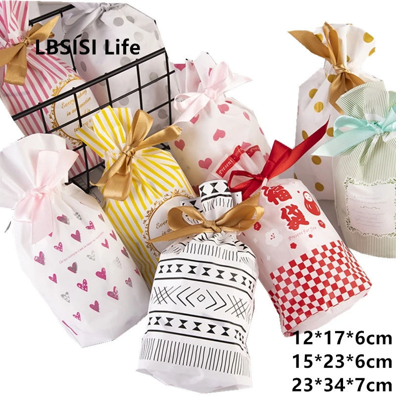 LBSISI Life 50 шт пластиковый мешок для конфет, печенья, на шнурке, с лентой, для закусок, конфет, на день рождения, свадьбу, подарочные пакеты