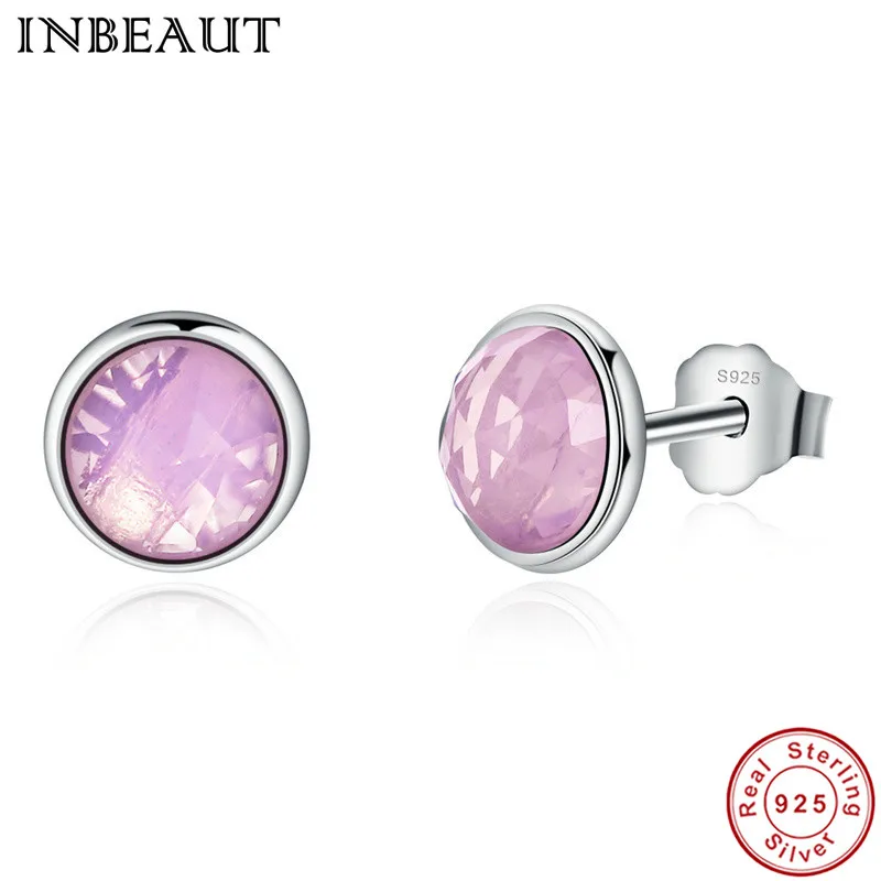 

INBEAUT Elegant Party Pink Crystal Stud Earrings 925 Sterling Silver Earrings with S925 Stamp for Women Trendy Wedding Jewelry