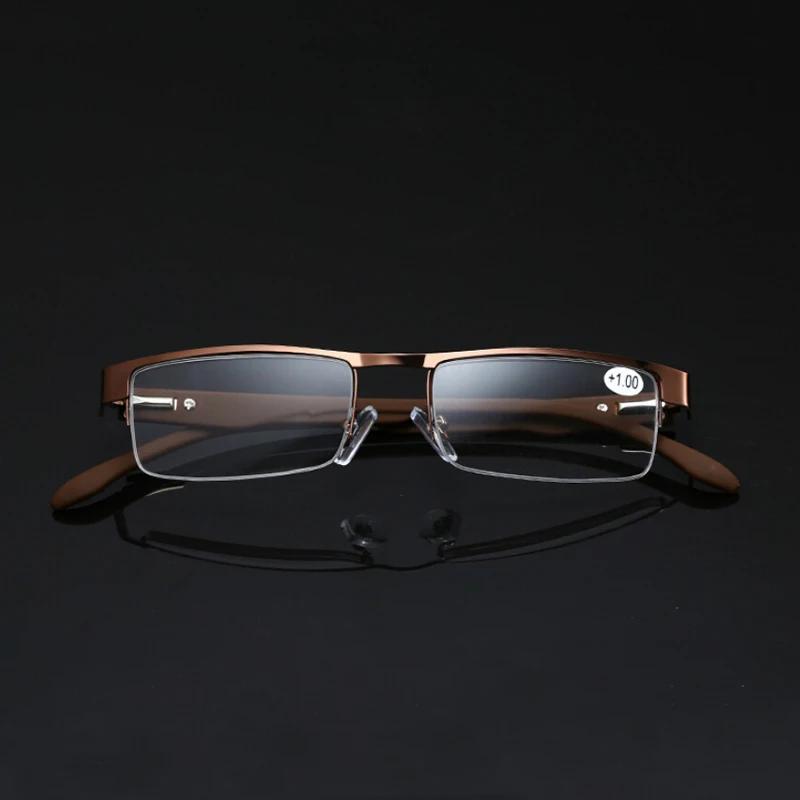 Elbru квадратной формы с плоскими стеклами и половинной рамкой сплава очки для чтения Для мужчин Для женщин очки при дальнозоркости, по рецепту очки+ 1,0 1,5 2,0 2,5 3,0 3,5