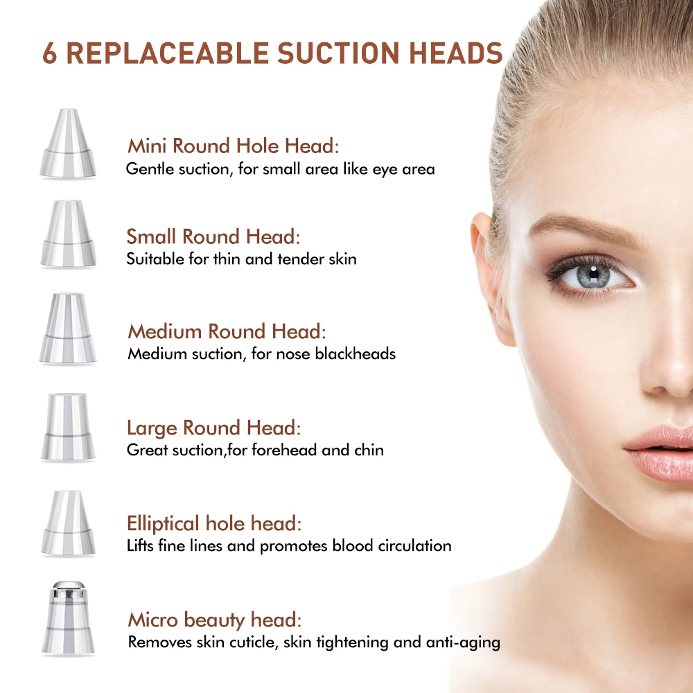 Electric Pore Acne Pimple Removal Vacuum Suction Blackhead Vacuum Remover Face Deep Cleaner Facial Diamond Clean Skin SPA Tool