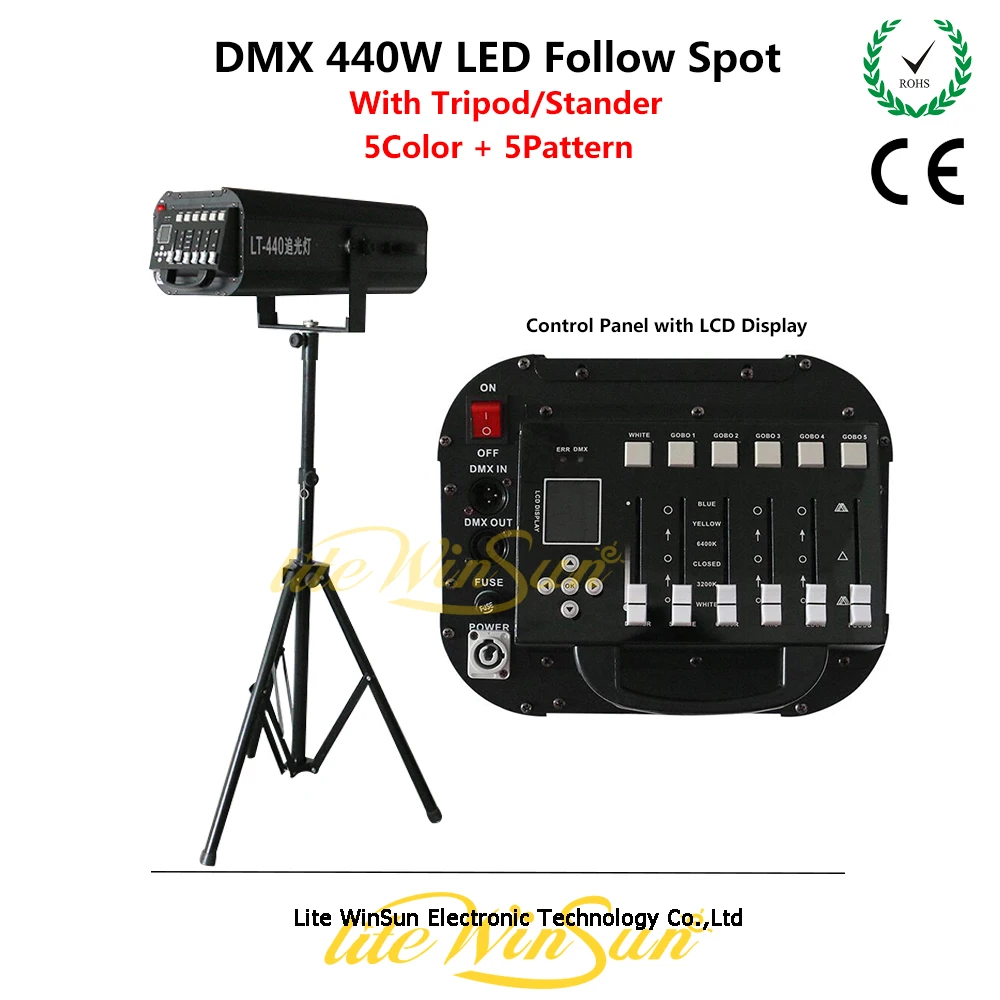 Litewinsune 2018 Новый DMX512 следовать освещение пятна Performace Followspot светодио дный 440 Вт высокое Мощность со штативом