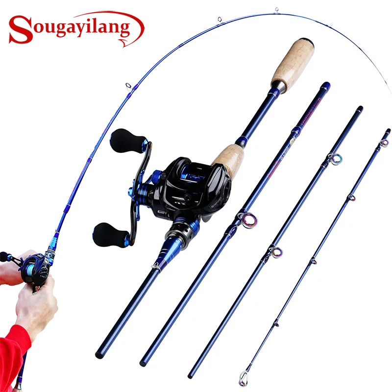 Sougayilang الصيد قضيب كومبو إغراء قضيب 2.1 M 2.4 M 4 أقسام السفر قضيب و Baitcasting بكرة 9 + 1BB 7.0: 1 عالية السرعة