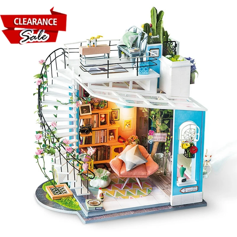 

Europe Buyer Super Deal Robotime New DIY Dora's Loft Children Adult Miniature Wooden Doll House Model Dollhouse Toy DG12