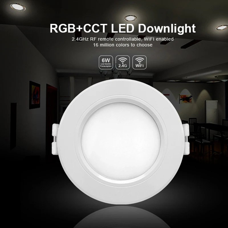 Milight FUT068 AC86-265V 6 Вт RGB + CCT светодиодный светильник с регулируемой яркостью 2 4G умная