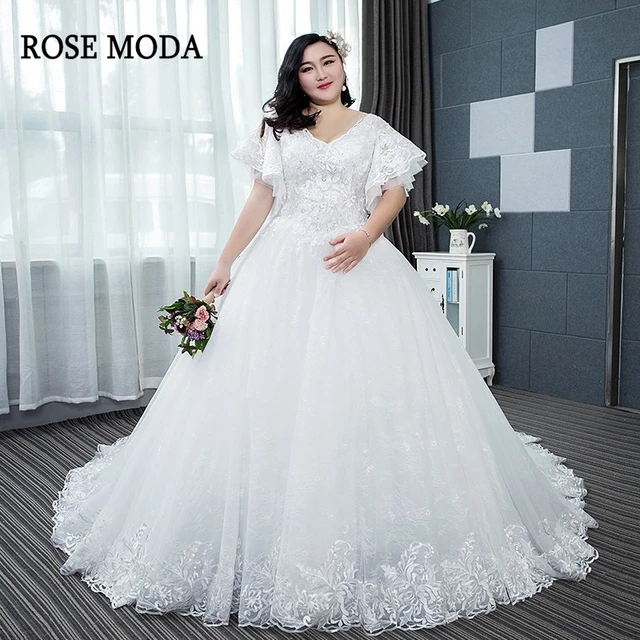 Rose Moda Short Sleeves Lace Plus Size Wedding Dress Long Train Rose Moda Short Sleeves Lace Plus Size Wedding Dress Long Train Dresses 2018