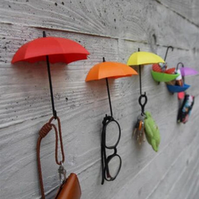 3 Pcs Colorful Umbrella Wall Hook Key Glasses Wallet Hair Pin Holder Organizer Decorative Hanger Decor Home Decoration | Дом и сад